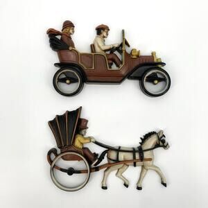 Vintage 1975 Homco Model T and Horse and Buggy Wall Hangings MCM Nostalgia USA